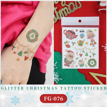 Load image into Gallery viewer, Waterproof Children's Glitter Powder Tattoo Sticker Cartoon Merry Christmas Tattoo Sticker Fashion Festival Face Tattoo Stickers