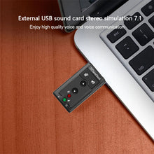 Load image into Gallery viewer, Virtual 7.1 Channel Sound Card External USB 2.0 Audio Mic Speaker Adapter Microphone Stereo 3.5mm Jack Headset Sound Card