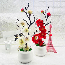 Load image into Gallery viewer, 1Pcs Bonsai Simulation Silk Plum Flowers Artificial Pot Plant Home Office Plum Blossom Branch Vases Wedding Home Room Decoration
