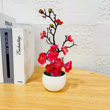 Load image into Gallery viewer, 1Pcs Bonsai Simulation Silk Plum Flowers Artificial Pot Plant Home Office Plum Blossom Branch Vases Wedding Home Room Decoration