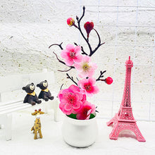 Load image into Gallery viewer, 1Pcs Bonsai Simulation Silk Plum Flowers Artificial Pot Plant Home Office Plum Blossom Branch Vases Wedding Home Room Decoration