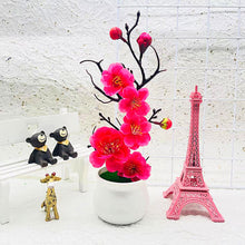 Load image into Gallery viewer, 1Pcs Bonsai Simulation Silk Plum Flowers Artificial Pot Plant Home Office Plum Blossom Branch Vases Wedding Home Room Decoration