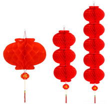 Load image into Gallery viewer, 10/2pcs Traditional Plastic Chinese Red Paper Honeycomb Lantern Reusable Spring Festival Pendant New Year Home Wall Hanging Decor