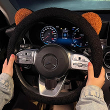 Load image into Gallery viewer, 38cm Universal Car Steering Wheel Cover with Inner Ring Warm Plush Cartoon Bear Ears Car Interior Accessories Handble Cover