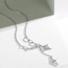 Load image into Gallery viewer, Diamond Studded Eight Pointed Star Pendant Necklace Versatile Personalized Alloy Tassel Pendant Collar Chain Necklace