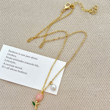 Load image into Gallery viewer, Tulip Pearl Pendant Necklace Temperamental Niche Alloy Collar Chain Necklace Women Fashionable Jewelry Accessory
