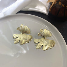 Load image into Gallery viewer, Exaggerated Texture Metal Style Ginkgo Leaf Earrings Personalized Folded Leaf Alloy Earrings Ear Studs Ear Jewelry