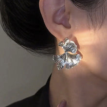 Load image into Gallery viewer, Exaggerated Texture Metal Style Ginkgo Leaf Earrings Personalized Folded Leaf Alloy Earrings Ear Studs Ear Jewelry