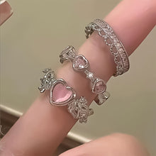 Load image into Gallery viewer, 3pcs/set Pink Purple Love Thorn Imitation Opal Ring Opening Adjustable Alloy Ring Fashionable Temperamental Women Jewelry