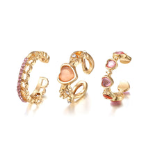 Load image into Gallery viewer, 3pcs/set Pink Purple Love Thorn Imitation Opal Ring Opening Adjustable Alloy Ring Fashionable Temperamental Women Jewelry