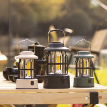 Load image into Gallery viewer, Retro Outdoor Warm Light Camp Light With Portable Hook 300 Lumens Camping Tent Light COB Atmosphere Light Battery Model