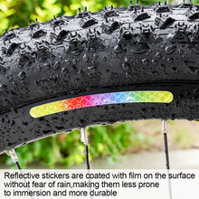 Load image into Gallery viewer, Mountain Bike Rainbow Cool Highlight Reflective Stickers Balance Bike Motorcycle Noctilucence Safety Warning Stickers Bicycle Tire Ornaments