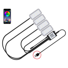 Load image into Gallery viewer, 4Pcs/Set 12V 5V USB LED Car Interior Atmosphere Backlight Ambient Mood Foot Light With Cigarette USB Lighter Decorative APP Remote Control Lamp Auto Accessories