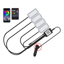 Load image into Gallery viewer, 4Pcs/Set 12V 5V USB LED Car Interior Atmosphere Backlight Ambient Mood Foot Light With Cigarette USB Lighter Decorative APP Remote Control Lamp Auto Accessories