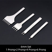 Load image into Gallery viewer, 1/2/4/6 Prong 3/4/5/6mm Spacing Punch Tool Metal Leather Chisel Hole Punch Stitching Tool Diamond Pricking Iron DIY Leather Craft Tools