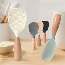Load image into Gallery viewer, 1Pc Silicone Wooden Handle Rice Spoon High Temperature Resistant Non Stick Rice Spoon Lisheng Rice Spoon Kitchen Accessories