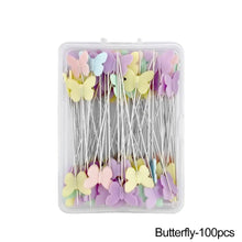 Load image into Gallery viewer, 100Pcs Button Head Sewing Pins Flower Butterfly Head Positioning Pins DIY Handmade Clothing Marking Needles Dressmaking Jewelry Deco Sewing Accessories