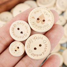 Load image into Gallery viewer, 50pcs 15mm/20mm/25mm Wooden Buttons Heart Printing Sewing Buttons Knitting Sweater Buttons Kids Clothes Decor Replacement Buttons Sewing Accessories