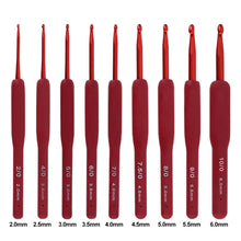 Load image into Gallery viewer, Aluminum Alloy Crochet Needle Ergonomic Knitting Tool Red Crochet Hooks Frosted Silicone Handle Weaving Tool