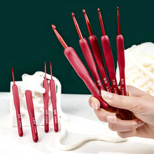 Load image into Gallery viewer, Aluminum Alloy Crochet Needle Ergonomic Knitting Tool Red Crochet Hooks Frosted Silicone Handle Weaving Tool