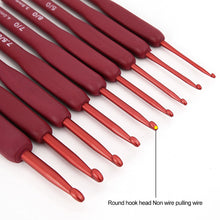 Load image into Gallery viewer, Aluminum Alloy Crochet Needle Ergonomic Knitting Tool Red Crochet Hooks Frosted Silicone Handle Weaving Tool