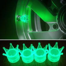 Load image into Gallery viewer, 4Pcs Crown Luminous Style Car Wheel Tire Valve Caps Tyre Rim Stem Covers Airdust Waterproof Motorcycle Bling Accessories
