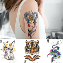 Load image into Gallery viewer, Twelve Zodiac Colorful Cartoon Tattoos Sticker Simulated Tattoos Sticker Creative Animal Women Men Tattoo Stickers