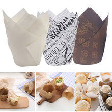 Load image into Gallery viewer, 50Pcs/Set Newspaper Style Muffin Cupcake Liner Paper Cups Caissettes Tulip Baking Cup Cake Wrapper Wedding Birthday Party Decor