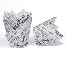 Load image into Gallery viewer, 50Pcs/Set Newspaper Style Muffin Cupcake Liner Paper Cups Caissettes Tulip Baking Cup Cake Wrapper Wedding Birthday Party Decor