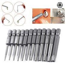 Load image into Gallery viewer, 12pcs 50mm 1/4" Hex Shank Hole Security Torx Bits Magnetic Screwdriver Set Drill Bit Screw Driver Bits Hex Torx Flat Head Hand Tools