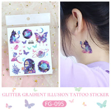 Load image into Gallery viewer, Waterproof Pink Fantasy Tattoo Patch Gradient Butterfly Moon Goddess Tattoo Waterproof Face Patch Face Body Tattoo Sticker