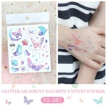 Load image into Gallery viewer, Waterproof Pink Fantasy Tattoo Patch Gradient Butterfly Moon Goddess Tattoo Waterproof Face Patch Face Body Tattoo Sticker
