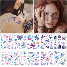 Load image into Gallery viewer, Waterproof Pink Fantasy Tattoo Patch Gradient Butterfly Moon Goddess Tattoo Waterproof Face Patch Face Body Tattoo Sticker