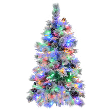 Load image into Gallery viewer, 4FT Pre-Lit Spruce Snow Flocked Christmas Tree with Pine Cones, Artificial Xmas Tree with 170 Branch Tips,Mixed PE & PVC Branches, 120 Multi-Color LED Lights, 11 Flashing Modes, Holiday Décor