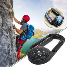 Load image into Gallery viewer, 2 in1 Outdoor Survival Tool Mini Portable Compass and Thermometer Carabiner for Hiking Backpacking Camping Accessory Emergency Navigation