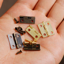Load image into Gallery viewer, 50pcs/box Hinges+200 Screws Iron Golden Black Bronze 4 Holes 18*16mm Mini Rounded Hinge DIY Box Gifts Furniture Hardware