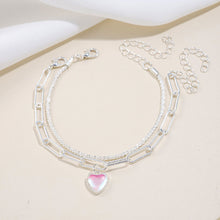Load image into Gallery viewer, Shining Heart-shaped Double Layered Bracelet Fashionable Silvery Alloy Bracelet Women Hand Jewelry Accessory