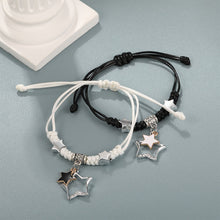 Load image into Gallery viewer, Hand Woven Star Pendant Bracelet Black White Set Drawstring Adjustable Hand Rope Bracelet Women Hand Jewelry