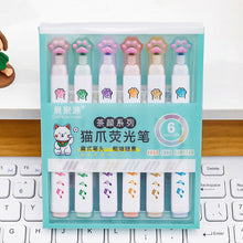 Load image into Gallery viewer, 6Pcs Kawaii Cat Claw Pastel Color Highlighters Drawing Art Markers Fluorescent Pen Gift Stationery Cute School Supplies