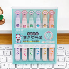 Load image into Gallery viewer, 6Pcs Kawaii Cat Claw Pastel Color Highlighters Drawing Art Markers Fluorescent Pen Gift Stationery Cute School Supplies