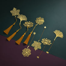 Load image into Gallery viewer, Gold Color Leaf Shape BookmarksWith Tassel Fashion Hollow Lotus Shape Book Marks Student Stationery School Office Supplies Gifts