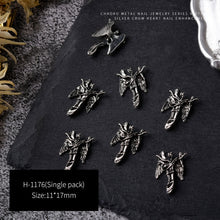 Load image into Gallery viewer, 3pcs 3D Retro Dark Gothic Punk Style Alloy Nail Art Charms Heart Skeleton Spider Cross Design for Halloween Nails Decoration Accessories