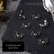 Load image into Gallery viewer, 3pcs 3D Retro Dark Gothic Punk Style Alloy Nail Art Charms Heart Skeleton Spider Cross Design for Halloween Nails Decoration Accessories