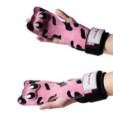 Load image into Gallery viewer, 1 Pair Professional Woman Hard Pull Power Belt Cat Shape Cowhide Wrist Brace Grip Strap Pull-Up Dumbbell Horizontal Bar Fitness Non-Slip Gloves