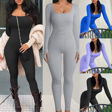 Load image into Gallery viewer, Women's Screw Thread Square Collar Long-Sleeved One-Piece Yoga Shapewear Outdoor Sports Fitness High-Bounce Hip Lift Sexy Jumpsuit