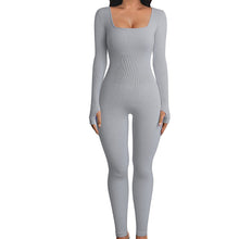 Load image into Gallery viewer, Women's Screw Thread Square Collar Long-Sleeved One-Piece Yoga Shapewear Outdoor Sports Fitness High-Bounce Hip Lift Sexy Jumpsuit