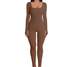 Load image into Gallery viewer, Women's Screw Thread Square Collar Long-Sleeved One-Piece Yoga Shapewear Outdoor Sports Fitness High-Bounce Hip Lift Sexy Jumpsuit