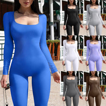 Load image into Gallery viewer, Women's Screw Thread Square Collar Long-Sleeved One-Piece Yoga Shapewear Outdoor Sports Fitness High-Bounce Hip Lift Sexy Jumpsuit