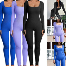 Load image into Gallery viewer, Women's Screw Thread Square Collar Long-Sleeved One-Piece Yoga Shapewear Outdoor Sports Fitness High-Bounce Hip Lift Sexy Jumpsuit