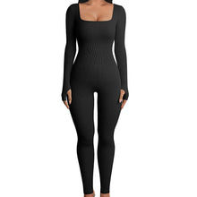 Load image into Gallery viewer, Women's Screw Thread Square Collar Long-Sleeved One-Piece Yoga Shapewear Outdoor Sports Fitness High-Bounce Hip Lift Sexy Jumpsuit